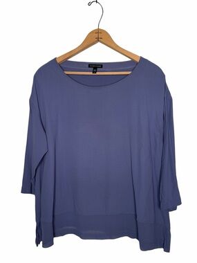 Eileen Fisher Purple Silk Dolman 3/4 Sleeve Top Blouse Size Small